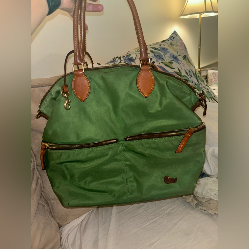 Dooney & Bourke Green Zip Tote, Neon Pink Inside
